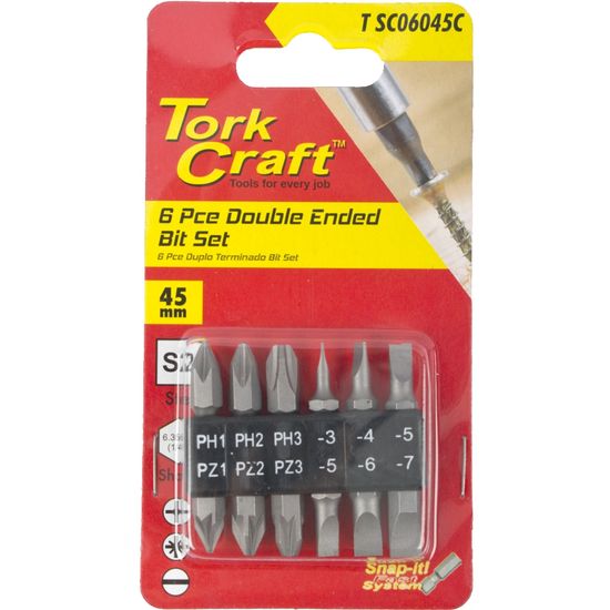 6pc 45mm Double End Bit Set Ph1,2,3 Pz1,2,3 Sl3,4,5,6,7mm